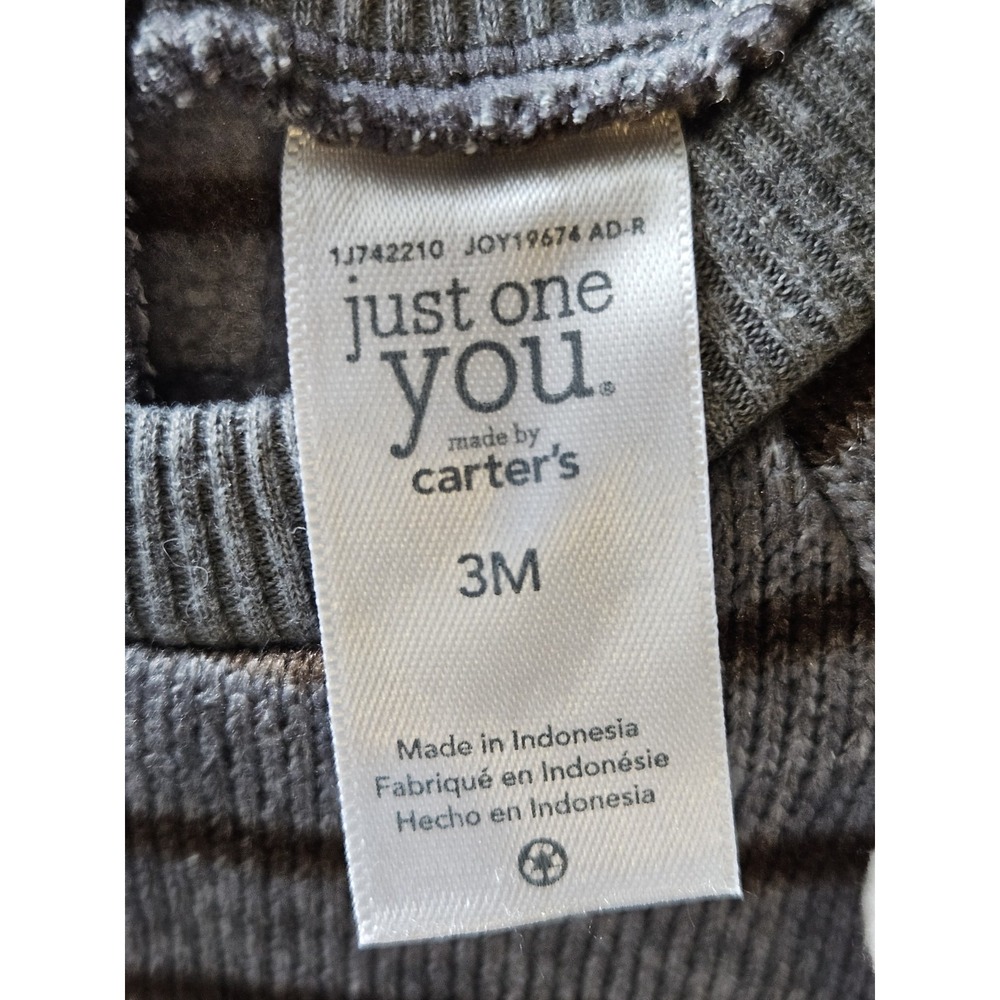 Just One You by Carter's Baby Bear Romper 3M‎ Gray Brown Striped Cozy - Picture 5 of 8